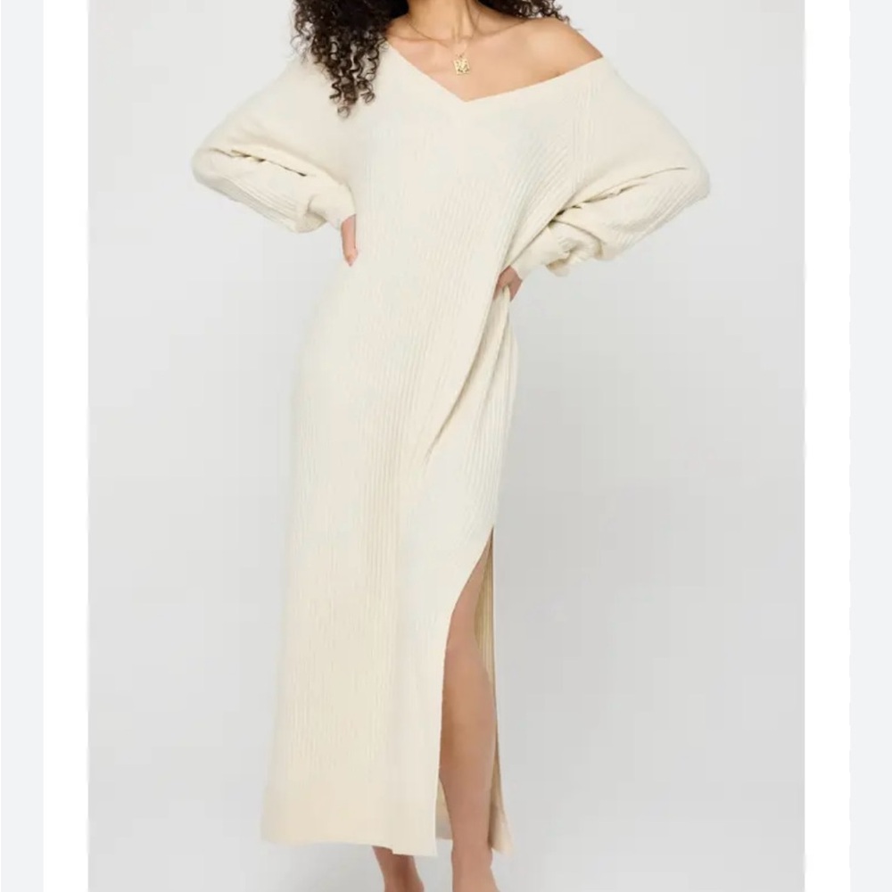 Anthropologie Spiritual Gangster Cream Long Sleeve Reva Luxe Knit Sweater Dress